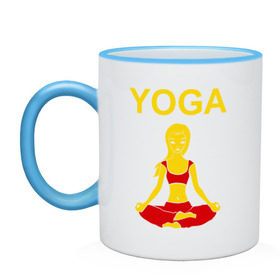 Кружка двухцветная с принтом yoga в Екатеринбурге, керамика | объем — 330 мл, диаметр — 80 мм. Цветная ручка и кайма сверху, в некоторых цветах — вся внутренняя часть | yoga | девушка | здоровый образ жизни | зож | йога | кундалини | медитация | фитнес
