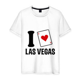 Мужская футболка хлопок с принтом I Love Las Vegas в Екатеринбурге, 100% хлопок | прямой крой, круглый вырез горловины, длина до линии бедер, слегка спущенное плечо. | i love | азартные игры | америка | вегас | казино | карты | колода | лас | рулетка | туз