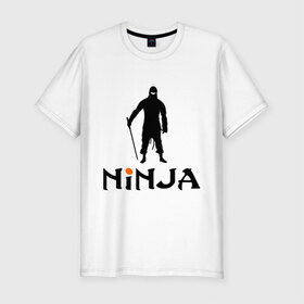 Мужская футболка премиум с принтом Ниндзя в Екатеринбурге, 92% хлопок, 8% лайкра | приталенный силуэт, круглый вырез ворота, длина до линии бедра, короткий рукав | ninja | боевые искусства | воин | восточный воин | ниндзя | скрытый ниндзя