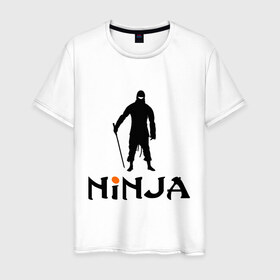 Мужская футболка хлопок с принтом Ниндзя в Екатеринбурге, 100% хлопок | прямой крой, круглый вырез горловины, длина до линии бедер, слегка спущенное плечо. | ninja | боевые искусства | воин | восточный воин | ниндзя | скрытый ниндзя