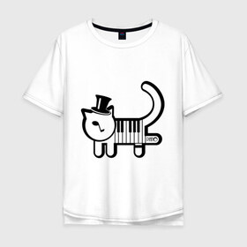 Мужская футболка хлопок Oversize с принтом Полоска в Екатеринбурге, 100% хлопок | свободный крой, круглый ворот, “спинка” длиннее передней части | кот | котенок | котик | кошечка | кошка | кошка пианино | пианино