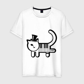 Мужская футболка хлопок с принтом Полоска в Екатеринбурге, 100% хлопок | прямой крой, круглый вырез горловины, длина до линии бедер, слегка спущенное плечо. | кот | котенок | котик | кошечка | кошка | кошка пианино | пианино