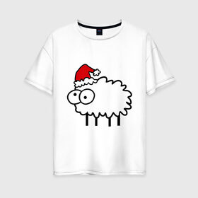Женская футболка хлопок Oversize с принтом Новогодний бараш в Екатеринбурге, 100% хлопок | свободный крой, круглый ворот, спущенный рукав, длина до линии бедер
 | баран | бараш | бараш в шапке | барашек | новый год | овечка