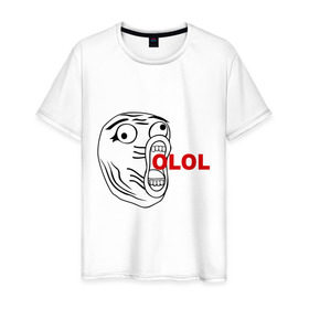 Мужская футболка хлопок с принтом OLOLO в Екатеринбурге, 100% хлопок | прямой крой, круглый вырез горловины, длина до линии бедер, слегка спущенное плечо. | интернет мемы | интернет приколы | кричащая рожа | мемы | мемы интернета | ололо | ололошка | рожа