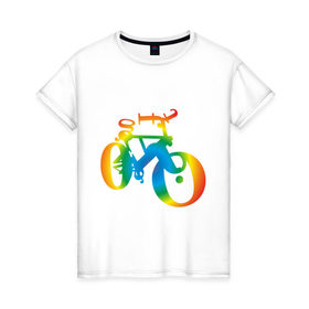 Женская футболка хлопок с принтом Велобуквы полноцвет в Екатеринбурге, 100% хлопок | прямой крой, круглый вырез горловины, длина до линии бедер, слегка спущенное плечо | алфавит | буквы | велосипед