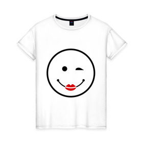 Женская футболка хлопок с принтом Смайл девчачий в Екатеринбурге, 100% хлопок | прямой крой, круглый вырез горловины, длина до линии бедер, слегка спущенное плечо | smile | девушка | для девушек | смайл | смайлик | улыбка