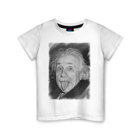 Детская футболка хлопок с принтом Энштейн язык в Екатеринбурге, 100% хлопок | круглый вырез горловины, полуприлегающий силуэт, длина до линии бедер | einstein | высунутый язык | знаменитость | знаменитые личности | ученый | физик | эйнштейн | язык
