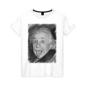 Женская футболка хлопок с принтом Энштейн язык в Екатеринбурге, 100% хлопок | прямой крой, круглый вырез горловины, длина до линии бедер, слегка спущенное плечо | einstein | высунутый язык | знаменитость | знаменитые личности | ученый | физик | эйнштейн | язык