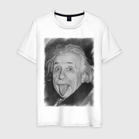 Мужская футболка хлопок с принтом Энштейн язык в Екатеринбурге, 100% хлопок | прямой крой, круглый вырез горловины, длина до линии бедер, слегка спущенное плечо. | einstein | высунутый язык | знаменитость | знаменитые личности | ученый | физик | эйнштейн | язык