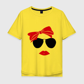 Мужская футболка хлопок Oversize с принтом Vintage в Екатеринбурге, 100% хлопок | свободный крой, круглый ворот, “спинка” длиннее передней части | бант | винтаж | губы | девушка | лицо | очки | помада
