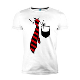 Мужская футболка премиум с принтом галстук работника в Екатеринбурге, 92% хлопок, 8% лайкра | приталенный силуэт, круглый вырез ворота, длина до линии бедра, короткий рукав | воротник | карман | костюм | офис | работа | работать | рубашка | ручка | сотрудник