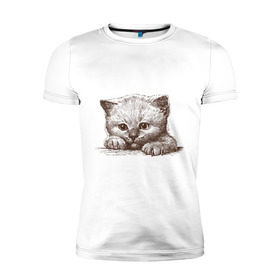 Мужская футболка премиум с принтом Самый милый котёнок в Екатеринбурге, 92% хлопок, 8% лайкра | приталенный силуэт, круглый вырез ворота, длина до линии бедра, короткий рукав | домашние животные | кот | котенок | котик | коты | кошка | кошки | милый котенок
