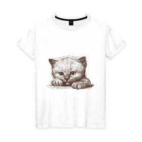Женская футболка хлопок с принтом Самый милый котёнок в Екатеринбурге, 100% хлопок | прямой крой, круглый вырез горловины, длина до линии бедер, слегка спущенное плечо | домашние животные | кот | котенок | котик | коты | кошка | кошки | милый котенок