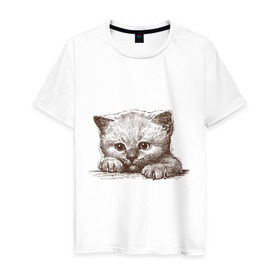 Мужская футболка хлопок с принтом Самый милый котёнок в Екатеринбурге, 100% хлопок | прямой крой, круглый вырез горловины, длина до линии бедер, слегка спущенное плечо. | Тематика изображения на принте: домашние животные | кот | котенок | котик | коты | кошка | кошки | милый котенок