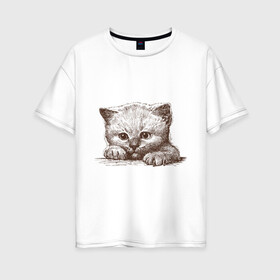 Женская футболка хлопок Oversize с принтом Самый милый котёнок в Екатеринбурге, 100% хлопок | свободный крой, круглый ворот, спущенный рукав, длина до линии бедер
 | домашние животные | кот | котенок | котик | коты | кошка | кошки | милый котенок