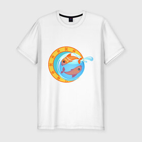 Мужская футболка премиум с принтом Крутой зодиак - Рыбы в Екатеринбурге, 92% хлопок, 8% лайкра | приталенный силуэт, круглый вырез ворота, длина до линии бедра, короткий рукав | знаки зодиака | зодиак | рыба | рыбка | рыбы