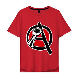 Мужская футболка хлопок Oversize с принтом Анархия кулак в Екатеринбурге, 100% хлопок | свободный крой, круглый ворот, “спинка” длиннее передней части | Тематика изображения на принте: анархизм | анархия | беспредел | власти | кулак