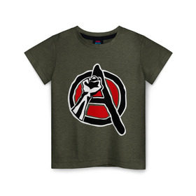 Детская футболка хлопок с принтом Анархия кулак в Екатеринбурге, 100% хлопок | круглый вырез горловины, полуприлегающий силуэт, длина до линии бедер | Тематика изображения на принте: анархизм | анархия | беспредел | власти | кулак