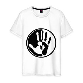 Мужская футболка хлопок с принтом рука инь и янь в Екатеринбурге, 100% хлопок | прямой крой, круглый вырез горловины, длина до линии бедер, слегка спущенное плечо. | инь | инь янь | пальцы | рука | рука инь янь | черно белая рука | янь