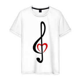 Мужская футболка хлопок с принтом Скрипичный ключ сердце в Екатеринбурге, 100% хлопок | прямой крой, круглый вырез горловины, длина до линии бедер, слегка спущенное плечо. | музыка | ноты | сердце | скрипичный ключ