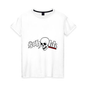 Женская футболка хлопок с принтом Schokk в Екатеринбурге, 100% хлопок | прямой крой, круглый вырез горловины, длина до линии бедер, слегка спущенное плечо | schokk | schokkреп | рэп | череп | шок