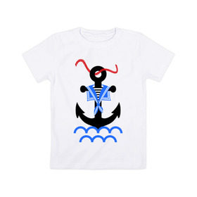 Детская футболка хлопок с принтом морской якорь в Екатеринбурге, 100% хлопок | круглый вырез горловины, полуприлегающий силуэт, длина до линии бедер | волны | канат | капитан | катер | корабль | море | моряк | плавание | порт | пристань | река | судоходный | тельняшка