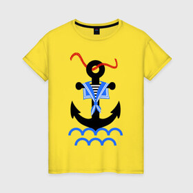 Женская футболка хлопок с принтом морской якорь в Екатеринбурге, 100% хлопок | прямой крой, круглый вырез горловины, длина до линии бедер, слегка спущенное плечо | волны | канат | капитан | катер | корабль | море | моряк | плавание | порт | пристань | река | судоходный | тельняшка