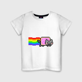 Детская футболка хлопок с принтом Nyan Cat в Екатеринбурге, 100% хлопок | круглый вырез горловины, полуприлегающий силуэт, длина до линии бедер | nyan cat | интернет приколы | кошка | нян кэт