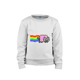 Детский свитшот хлопок с принтом Nyan Cat в Екатеринбурге, 100% хлопок | круглый вырез горловины, эластичные манжеты, пояс и воротник | nyan cat | интернет приколы | кошка | нян кэт