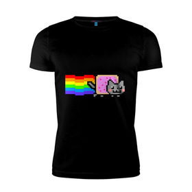 Мужская футболка премиум с принтом Nyan Cat в Екатеринбурге, 92% хлопок, 8% лайкра | приталенный силуэт, круглый вырез ворота, длина до линии бедра, короткий рукав | nyan cat | интернет приколы | кошка | нян кэт