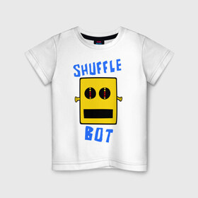 Детская футболка хлопок с принтом SHUFFLE BOT в Екатеринбурге, 100% хлопок | круглый вырез горловины, полуприлегающий силуэт, длина до линии бедер | shuffle bot | бот | музыка | музыкальный автомат | робот