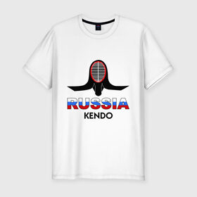 Мужская футболка премиум с принтом Kendo Russia в Екатеринбурге, 92% хлопок, 8% лайкра | приталенный силуэт, круглый вырез ворота, длина до линии бедра, короткий рукав | kendo | кендо | кендо в россия | маска | раша кендо | россия | россия кендо | фехтование