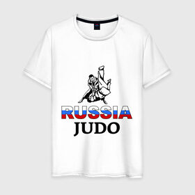 Мужская футболка хлопок с принтом Russia judo в Екатеринбурге, 100% хлопок | прямой крой, круглый вырез горловины, длина до линии бедер, слегка спущенное плечо. | Тематика изображения на принте: дзюдо
