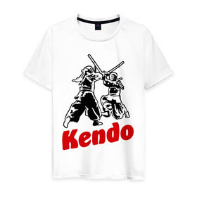Мужская футболка хлопок с принтом Кендо фектование в Екатеринбурге, 100% хлопок | прямой крой, круглый вырез горловины, длина до линии бедер, слегка спущенное плечо. | kendo | russia | борьба | восточные | единоборства | самурай | самурайский | синай | спорт | фехтование