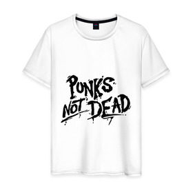 Мужская футболка хлопок с принтом Punks not dead в Екатеринбурге, 100% хлопок | прямой крой, круглый вырез горловины, длина до линии бедер, слегка спущенное плечо. | Тематика изображения на принте: punks | панк | панк не умрет | стиль панк
