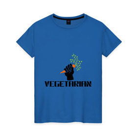 Женская футболка хлопок с принтом Vegetarian (Вегетерианство) в Екатеринбурге, 100% хлопок | прямой крой, круглый вырез горловины, длина до линии бедер, слегка спущенное плечо | vegan | vegetarian | вегетарианец | вегетарианство | морковка | морковь | я вегетарианец