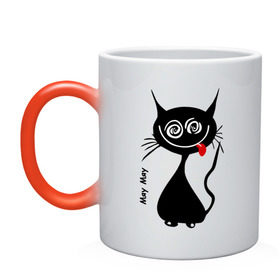 Кружка хамелеон с принтом Кошка Мяу в Екатеринбурге, керамика | меняет цвет при нагревании, емкость 330 мл | кот | котенок | котик | кошка | кошка мяу | мяу | черная кошка | черный кот