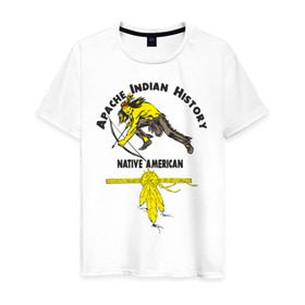 Мужская футболка хлопок с принтом Apache Indian History 3 в Екатеринбурге, 100% хлопок | прямой крой, круглый вырез горловины, длина до линии бедер, слегка спущенное плечо. | american | native | америка | апачи | вождь | индеец | индейцы | исторический | история | коренные американцы | перья