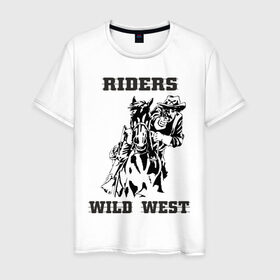Мужская футболка хлопок с принтом riders wild west в Екатеринбурге, 100% хлопок | прямой крой, круглый вырез горловины, длина до линии бедер, слегка спущенное плечо. | всадник | дикий запад | ездок | ковбой | лошадь | наездник | револьвер | стрелок | стрелять | техас