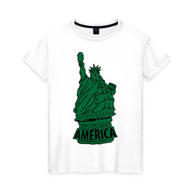 Женская футболка хлопок с принтом Америка (America) Толстая статуя свободы в Екатеринбурге, 100% хлопок | прямой крой, круглый вырез горловины, длина до линии бедер, слегка спущенное плечо | new york | жирная | лишний вес | нью йорк | толстуха