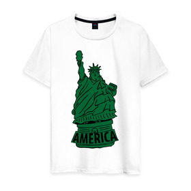 Мужская футболка хлопок с принтом Америка (America) Толстая статуя свободы в Екатеринбурге, 100% хлопок | прямой крой, круглый вырез горловины, длина до линии бедер, слегка спущенное плечо. | new york | жирная | лишний вес | нью йорк | толстуха