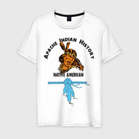 Мужская футболка хлопок с принтом Apache Indian History 2 в Екатеринбурге, 100% хлопок | прямой крой, круглый вырез горловины, длина до линии бедер, слегка спущенное плечо. | apache | апачи | индеец | индейцы | коренные американцы | краснокожие
