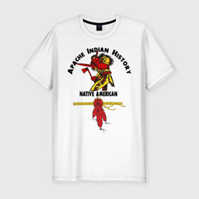 Мужская футболка премиум с принтом Apache Indian History 4 в Екатеринбурге, 92% хлопок, 8% лайкра | приталенный силуэт, круглый вырез ворота, длина до линии бедра, короткий рукав | apache | апачи | индеец | индейцы | коренные американцы | краснокожие