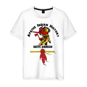 Мужская футболка хлопок с принтом Apache Indian History 4 в Екатеринбурге, 100% хлопок | прямой крой, круглый вырез горловины, длина до линии бедер, слегка спущенное плечо. | apache | апачи | индеец | индейцы | коренные американцы | краснокожие
