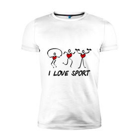 Мужская футболка премиум с принтом I love sports в Екатеринбурге, 92% хлопок, 8% лайкра | приталенный силуэт, круглый вырез ворота, длина до линии бедра, короткий рукав | i love | sport | гимнастика | спорт | фитнес | я люблю