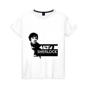 Женская футболка хлопок с принтом T-shirt Sherlock в Екатеринбурге, 100% хлопок | прямой крой, круглый вырез горловины, длина до линии бедер, слегка спущенное плечо | holmes | holms | sherlock | sherlok | vatson | ватсон | сериал | холмс | шерлок | шерлок холмс