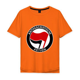 Мужская футболка хлопок Oversize с принтом Antifa (1) в Екатеринбурге, 100% хлопок | свободный крой, круглый ворот, “спинка” длиннее передней части | Тематика изображения на принте: antifa | антифа | антифашизм | антифашистское движение | знак антифа | против фашизма | фашизм