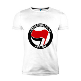 Мужская футболка премиум с принтом Antifa (1) в Екатеринбурге, 92% хлопок, 8% лайкра | приталенный силуэт, круглый вырез ворота, длина до линии бедра, короткий рукав | antifa | антифа | антифашизм | антифашистское движение | знак антифа | против фашизма | фашизм