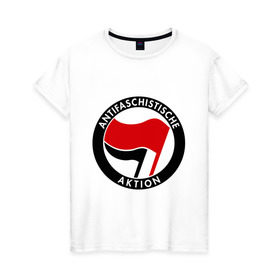 Женская футболка хлопок с принтом Antifa (1) в Екатеринбурге, 100% хлопок | прямой крой, круглый вырез горловины, длина до линии бедер, слегка спущенное плечо | antifa | антифа | антифашизм | антифашистское движение | знак антифа | против фашизма | фашизм