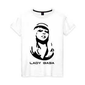 Женская футболка хлопок с принтом Gaga в Екатеринбурге, 100% хлопок | прямой крой, круглый вырез горловины, длина до линии бедер, слегка спущенное плечо | lady gaga | гага | леди gaga | леди гага | лицо леди gaga | лицо леди гага | образ леди гага